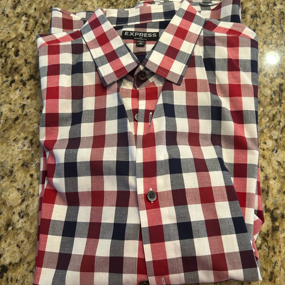 Express Red and Blue Gingham Casual Shirt